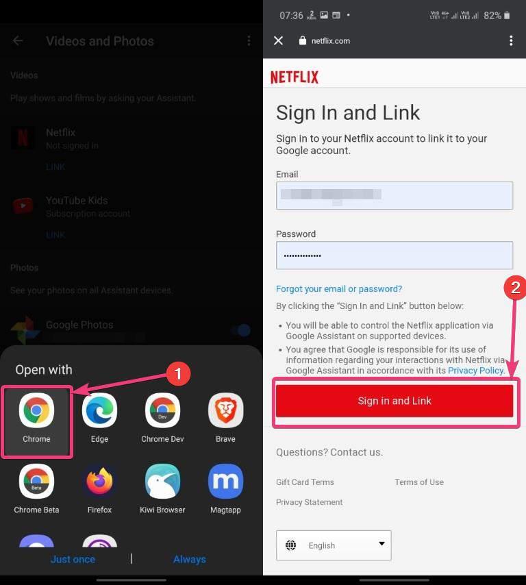 Sign in to link Netflix account to Google account