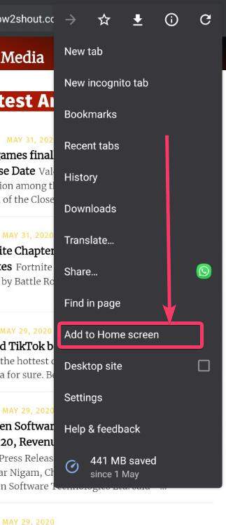 Chrome Add to home screen
