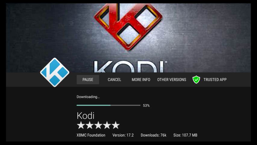Kodi Installation has started