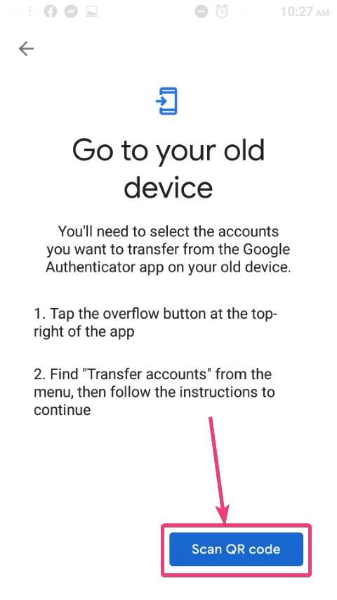 Select the accounts you want to transfer from the old Google authenticator app