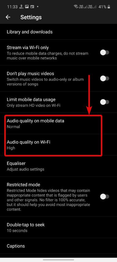  YT Music Audio quality on mobile data or Wifi