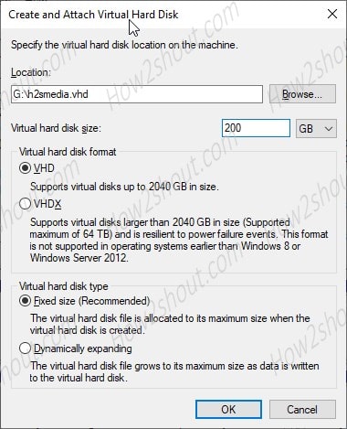 Create and Attach Virtual Hard disk windows 10