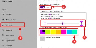 Enable colorful text cursor on Windows 10 min