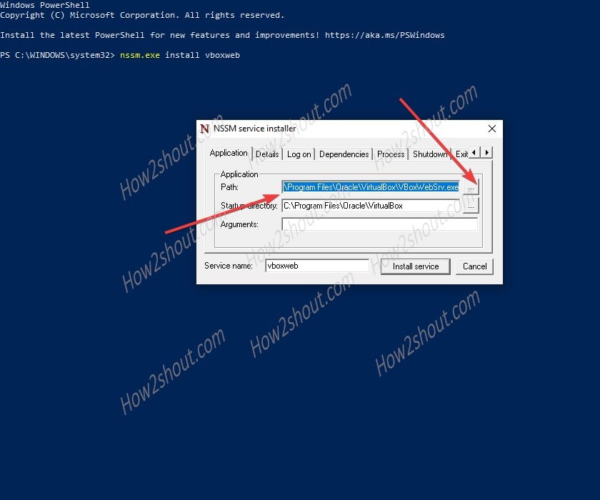 Install Windows serivce with username and password