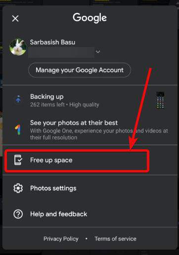 Free up space on Google photos