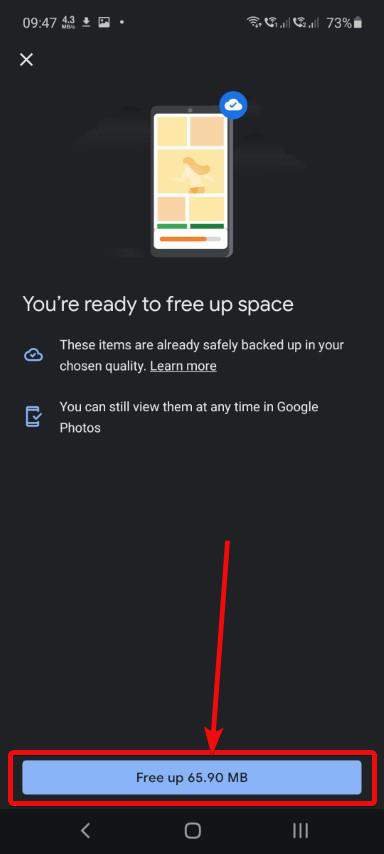 Free up space for G photos