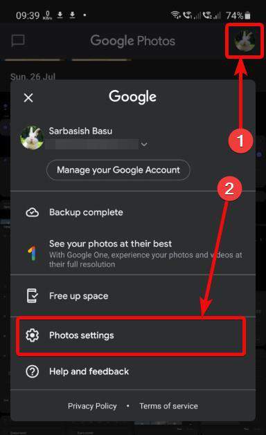 Google Photos settings 