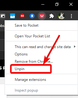Unpin extensions from Chrome toolbar