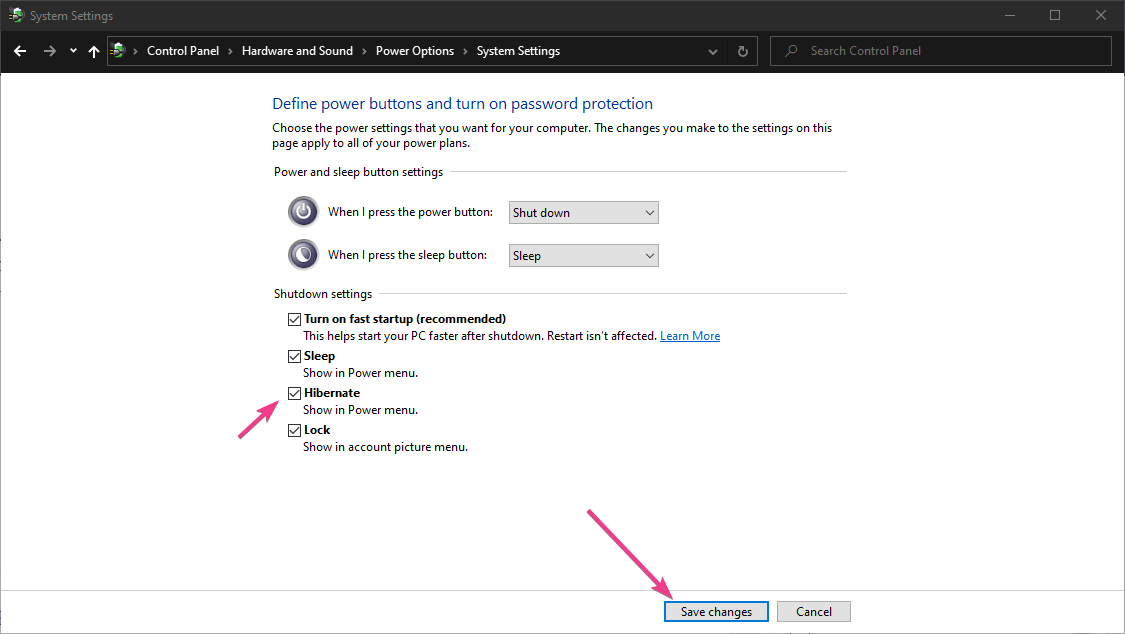 Enable Hibernate Option Windows 10