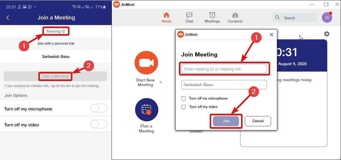 Enter JioMeet ID to start video conferencing 