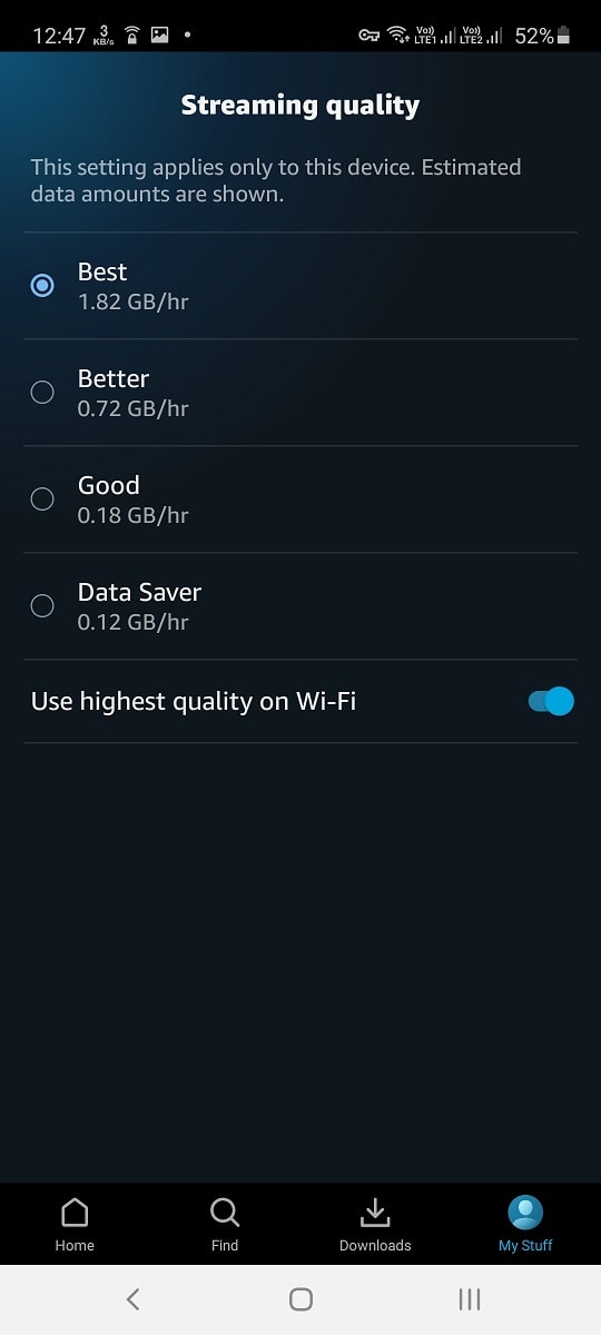Use the highest quality on Wi-Fi