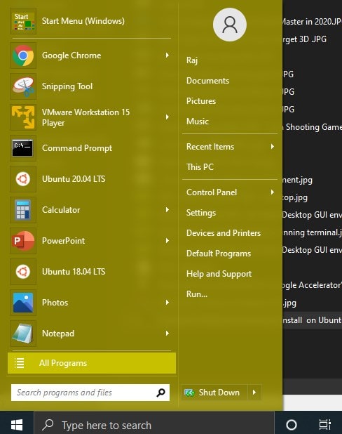 Windows 7 classic start menu on WIndows 10