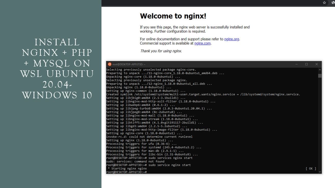 installing Linux Nginx PHP MySQL stack on Windows 10 Subsystem for Linux using Ubuntu 20.04 LTS WSL distro min