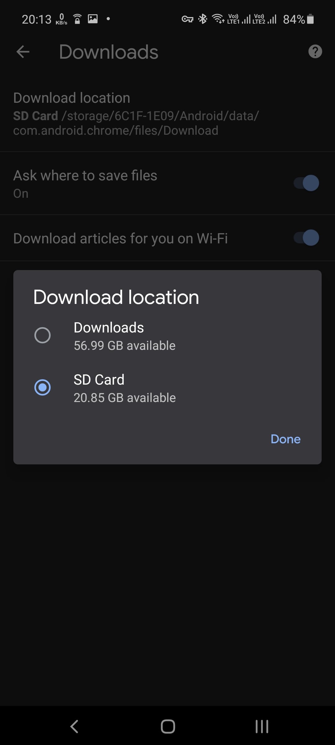 chosen the SD card as your download location