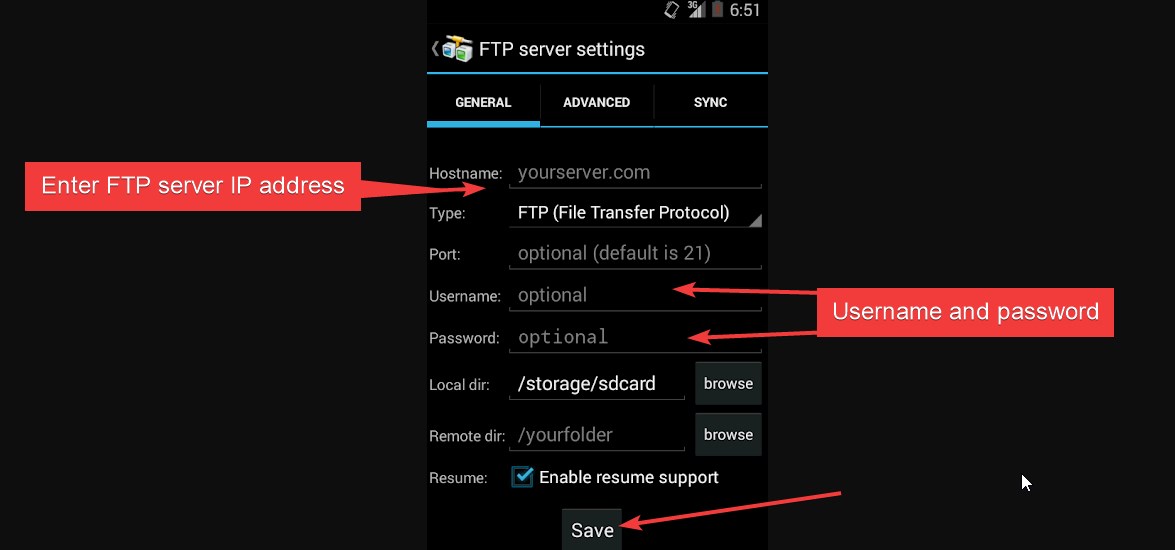 Connect FileZilla FTP server using Android app