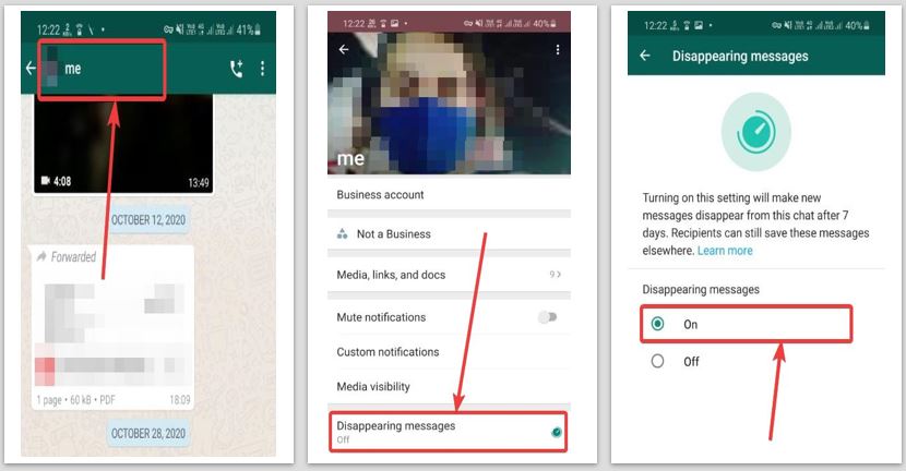 Enable Whatsapp disappearing messages