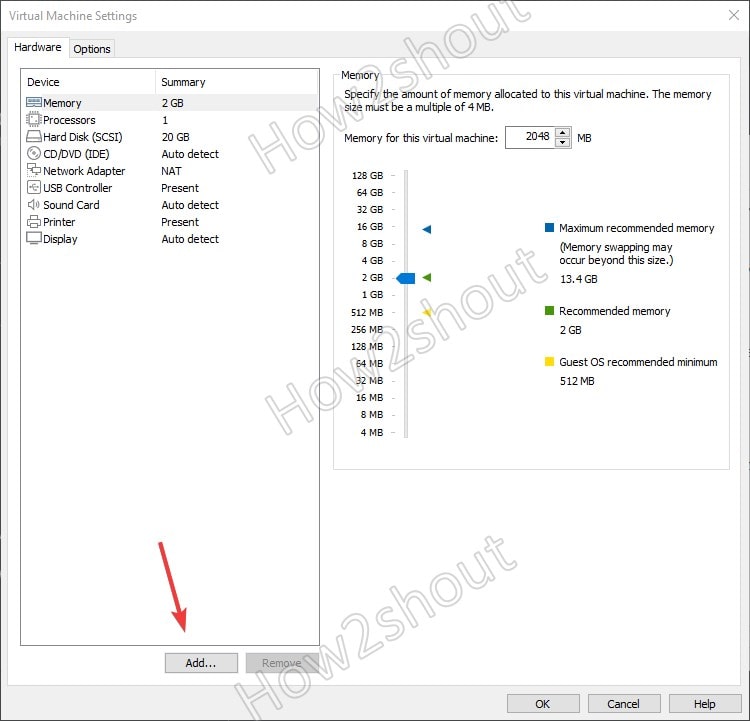 Add New Hardware in VMware workstation Player