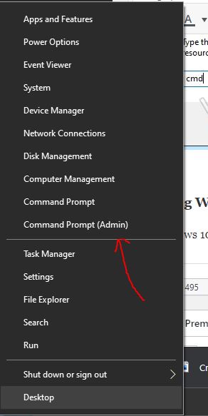 Command Prompt in Windows Start menu