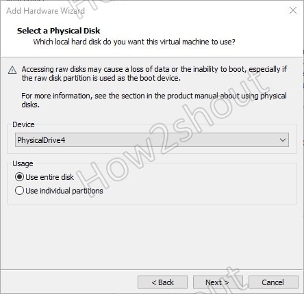 Select bootable USB drive for Vmware Workstation Player
