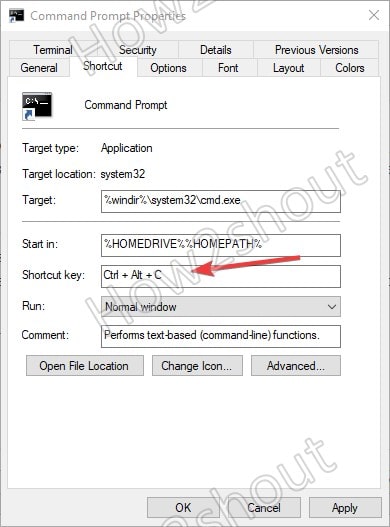 Set command prompt shortcut keys on Windows 10 min