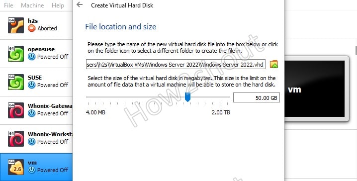 Virtual hard disk storage space