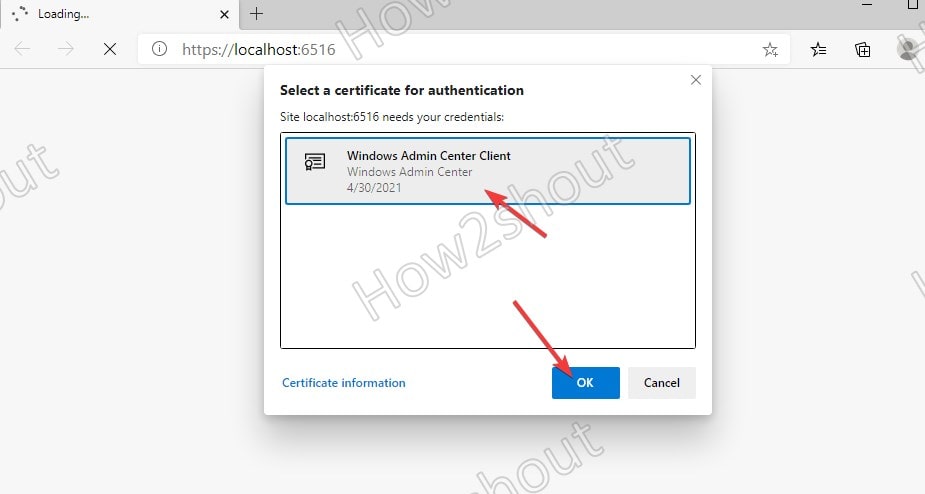Accept Windows admin center certificate