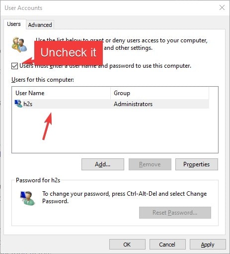 Disable Windows 10 password
