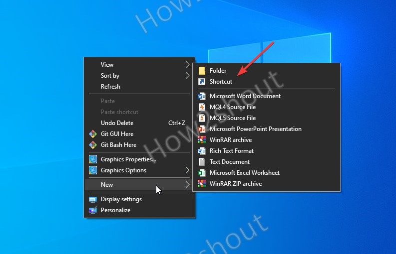 Select and create new keyboard shorcut in WIndows 10