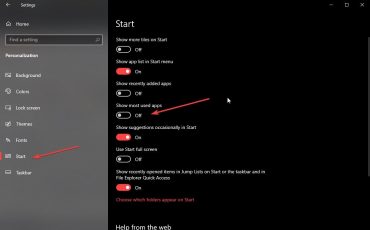 Windows 10 Start Menu Most USED apps disable