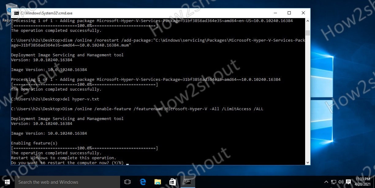 command to activate Hyper V on Windows 10 Home
