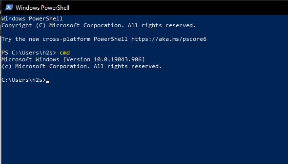 open command prompt in Powershell session