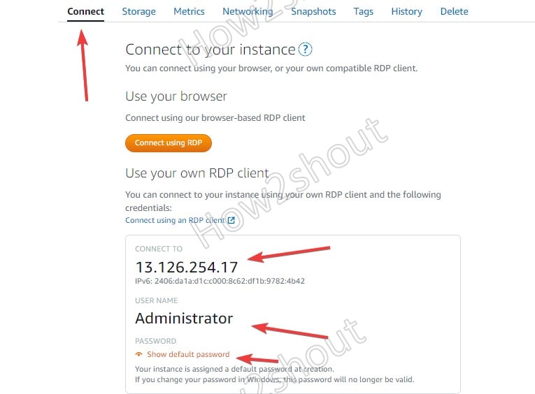AWS Windows 2019 server RDP password IP and username