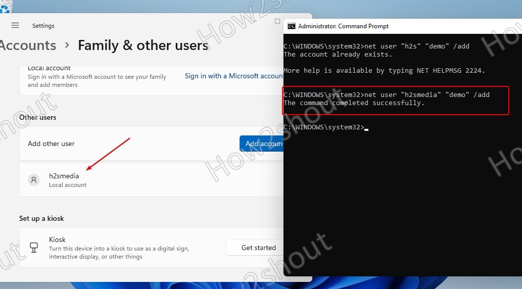 Add local user account on Windows 11 using Command Prompt