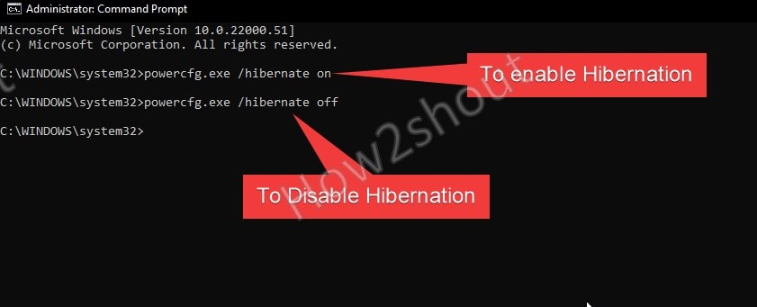 Command to enable ror disable hibernate option in Windows 11