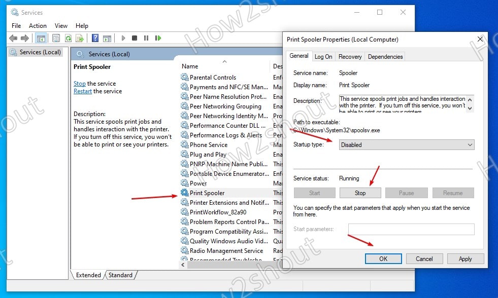 Disable Print Spooler service in Windows 10