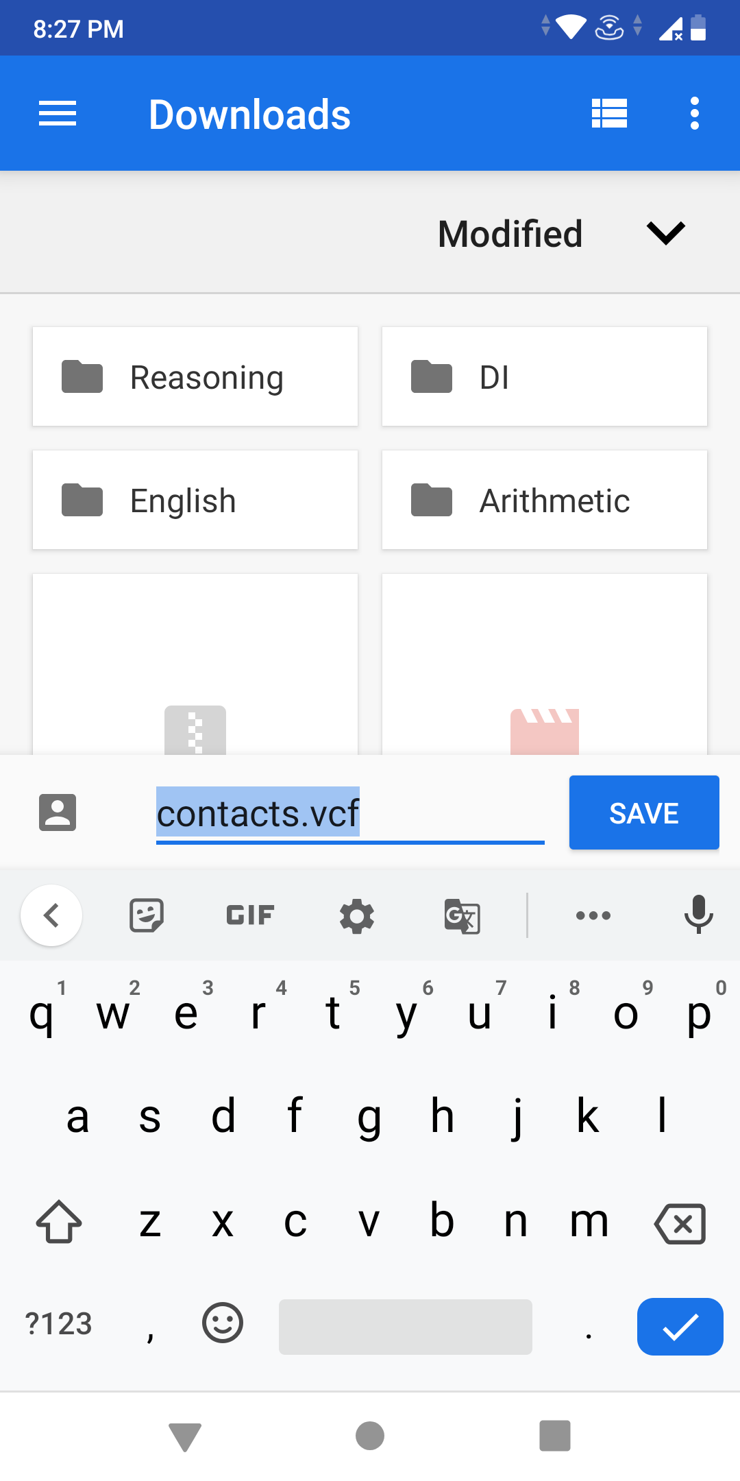 Save contacts VCF format