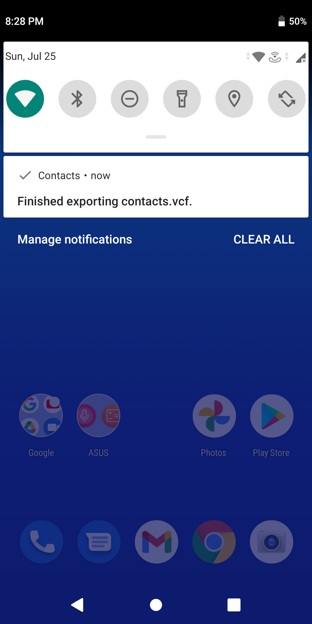 Finish Export Contacts on Android