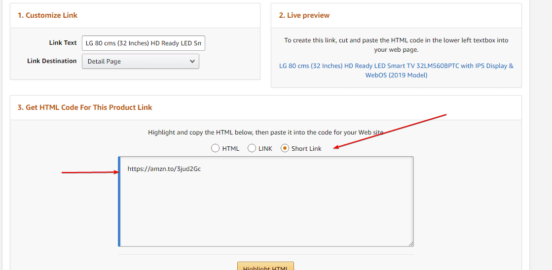 Create an Amazon Affilate product link