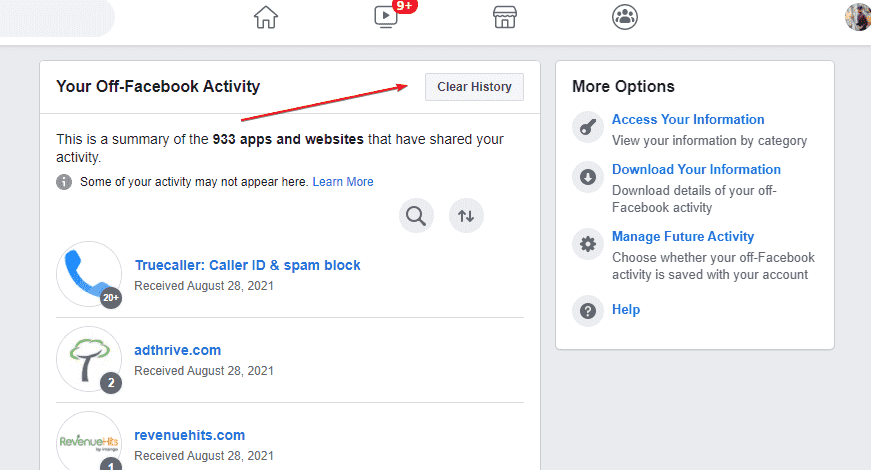 Clear History off facebook Activity