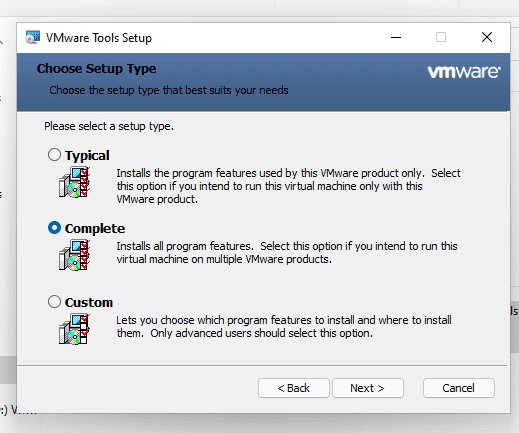 Complete Vmware tools installation on Windwos 11 or 10