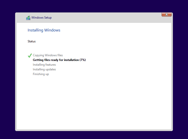 Installation in progress of Win 11 on VMware player