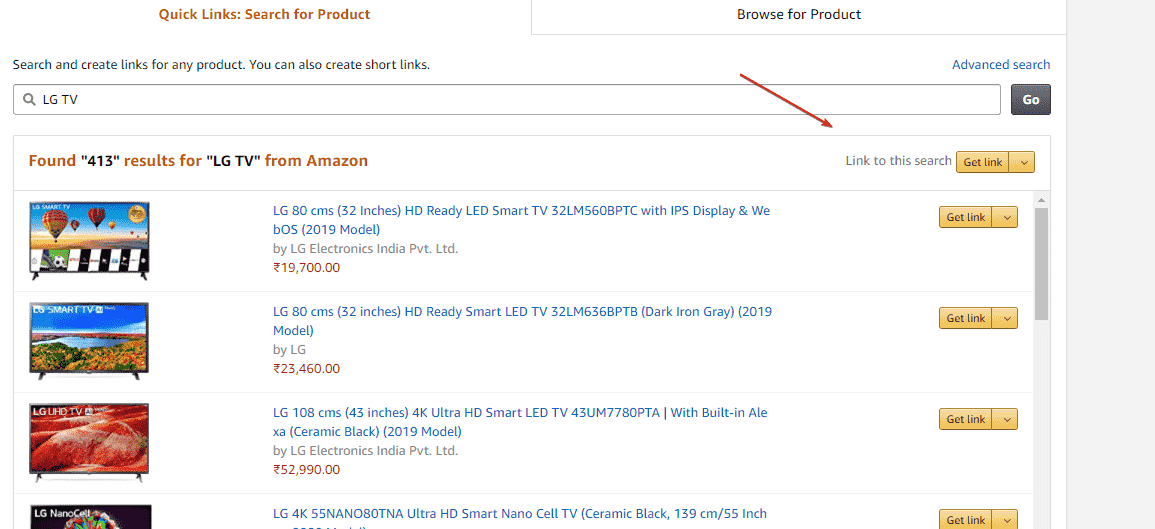 Quick link Search product on Amazon Associate