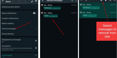 Remvoe Whatsapp messages from bookmark or star