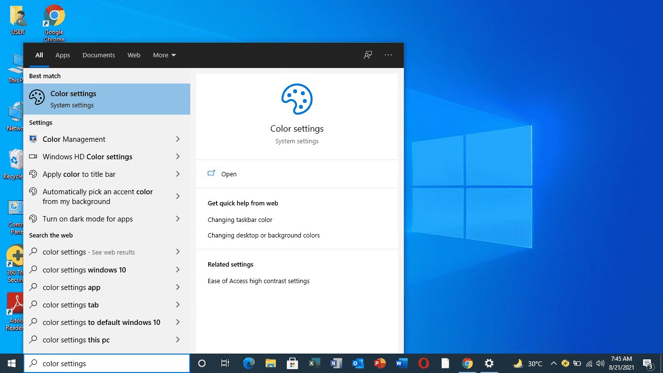 Open Windows 10 Color Settings