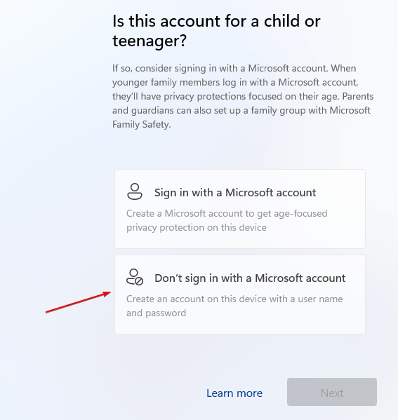 Setup account without signning in Windows 11