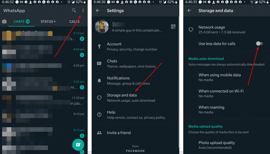 reduce Whatsapp video call or voice call data usage