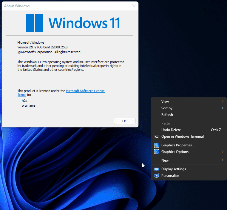 Screenshot of Windows 10 old context menu on Windows 11