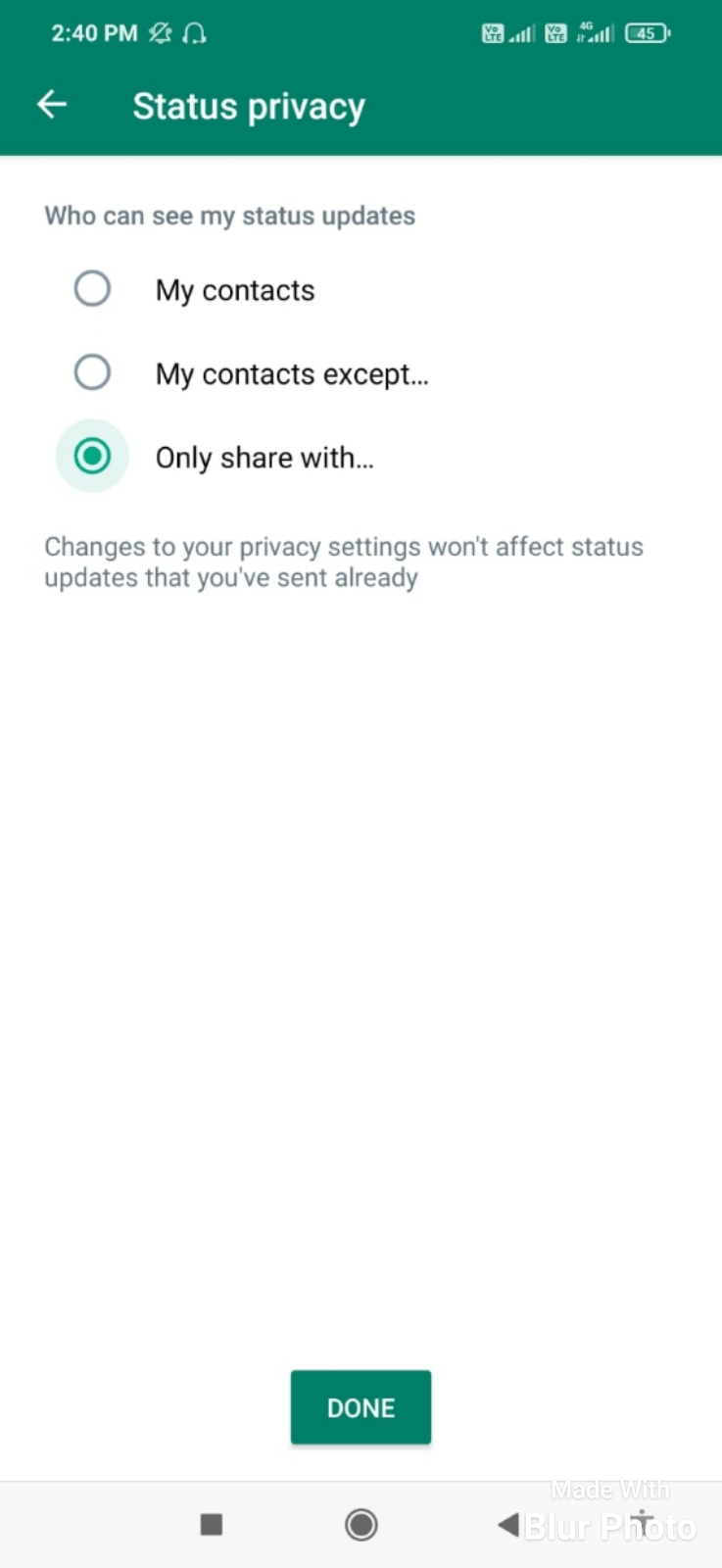 Share Whatsappp Status online with selected people