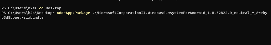 Command to install Windows Subsystem for Android