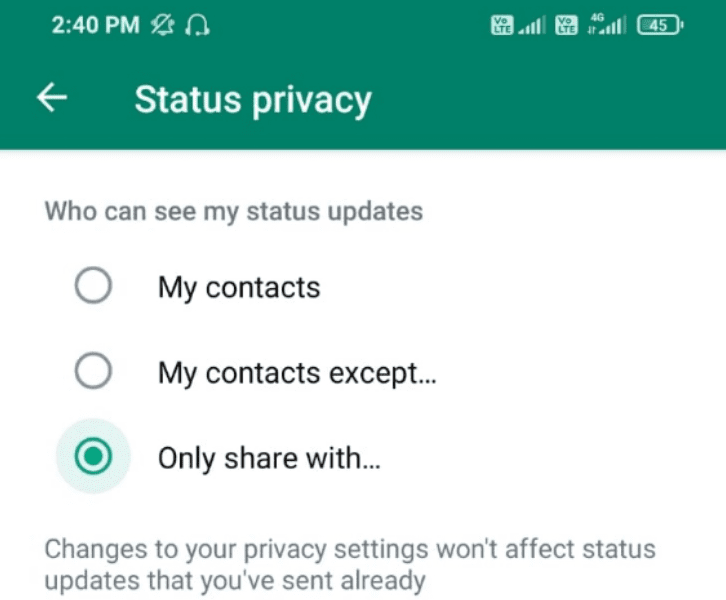Make WhatsApp Status Visible To selected Contacts